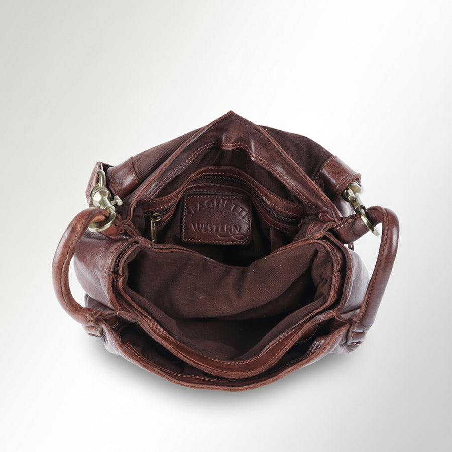 Spaghetti Western Swc156Brn Cross Body I Vintage Handmade Drum Dyed Genuine European Cowhide Leather Women Bag Western Handbag Purse