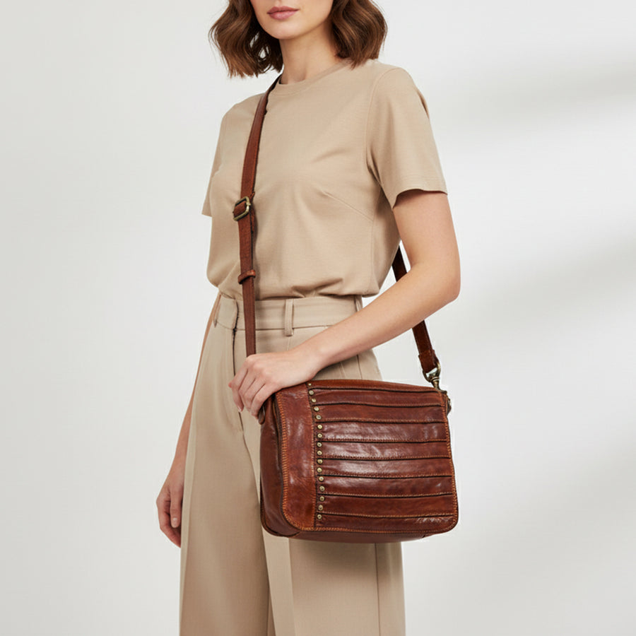 Spaghetti Western Swc158Cg Cross Body I Vintage Handmade Drum Dyed Genuine European Cowhide Leather Women Bag Western Handbag Purse