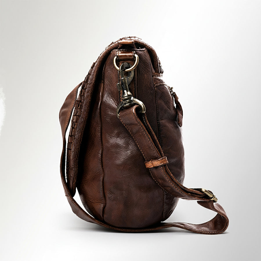 Spaghetti Western Swc160Brn Cross Body I Vintage Handmade Drum Dyed Genuine European Cowhide Leather Women Bag Western Handbag Purse