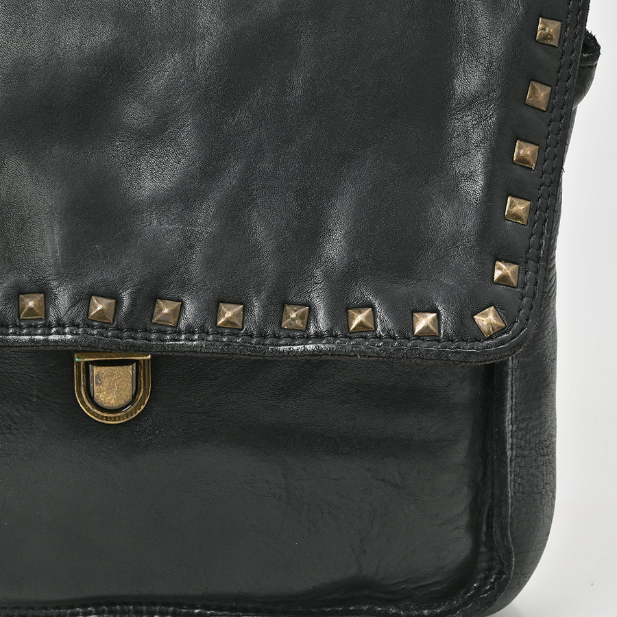 Spaghetti Western Swc163Blk Envelope Vintage Handmade Drum Dyed Genuine European Cowhide Leather Women Bag Western Handbag Purse