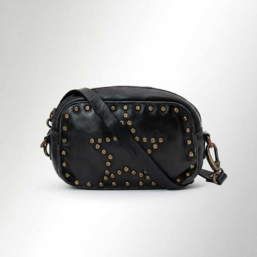 Spaghetti Western Swc166Blk Small Crossbody Vintage Handmade Drum Dyed Genuine European Cowhide Leather Women Bag Western Handbag Purse
