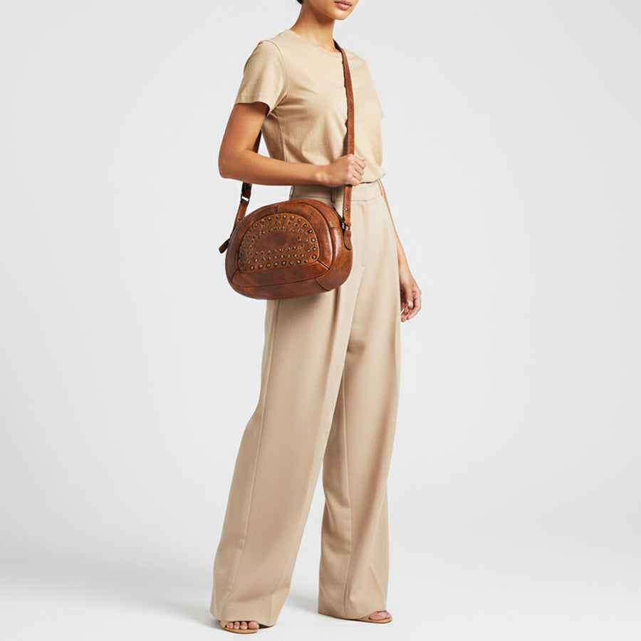 Spaghetti Western Swc167Cg Cross Body I Vintage Handmade Drum Dyed Genuine European Cowhide Leather Women Bag Western Handbag Purse