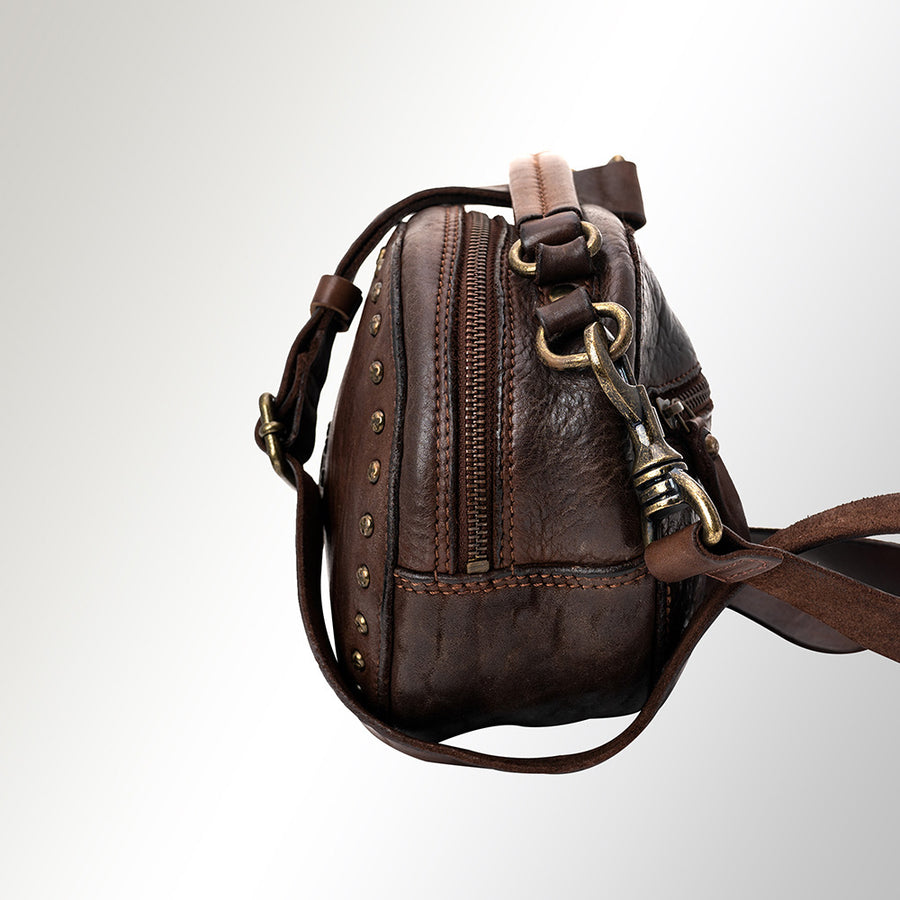 Spaghetti Western Swc168Brn Canteen Vintage Handmade Drum Dyed Genuine European Cowhide Leather Women Bag Western Handbag Purse