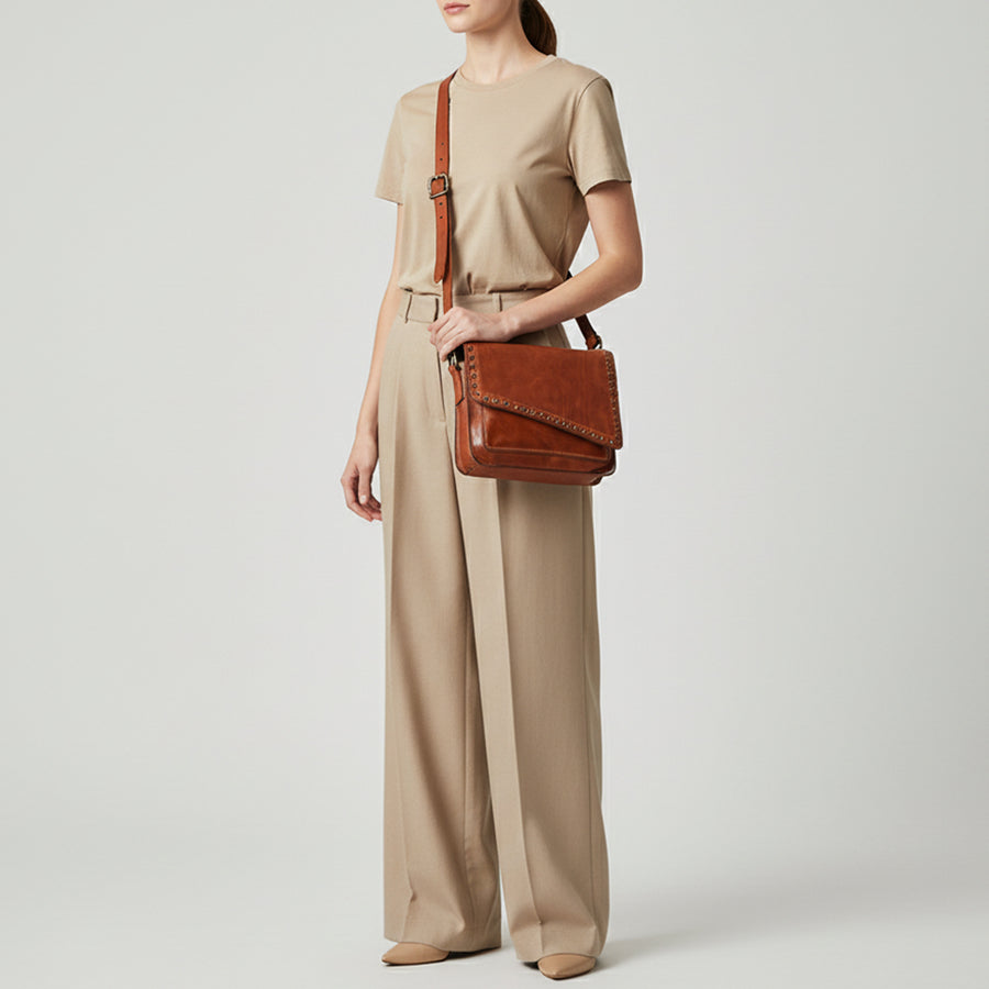 Spaghetti Western Swc169Cg Envelope Vintage Handmade Drum Dyed Genuine European Cowhide Leather Women Bag Western Handbag Purse