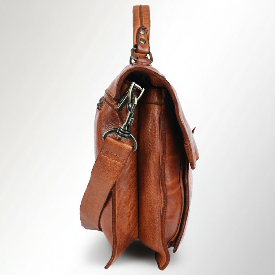 Spaghetti Western Swc171Tan Briefcase Vintage Handmade Drum Dyed Genuine European Cowhide Leather Women Bag Western Handbag Purse