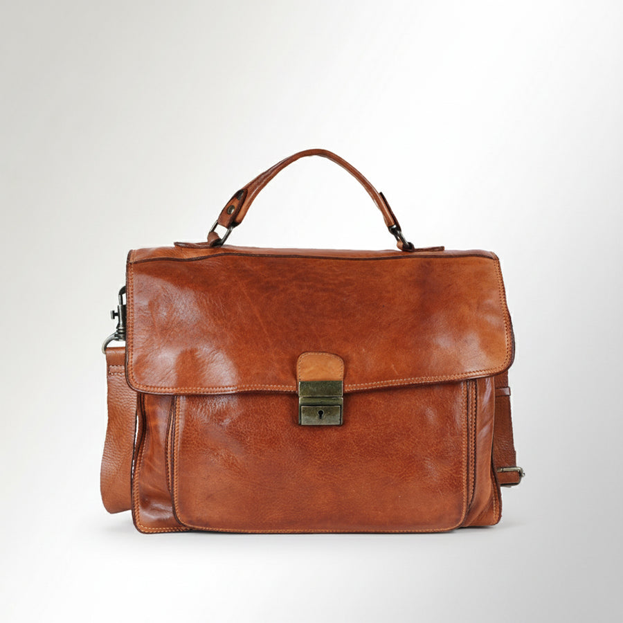 Spaghetti Western Swc171Tan Briefcase Vintage Handmade Drum Dyed Genuine European Cowhide Leather Women Bag Western Handbag Purse