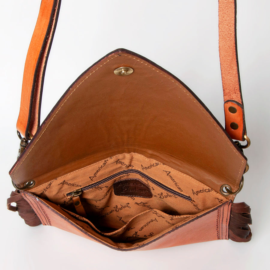 American Darling Envelope Hand Tooled Genuine Leather with Fringes Western Purse Accessories