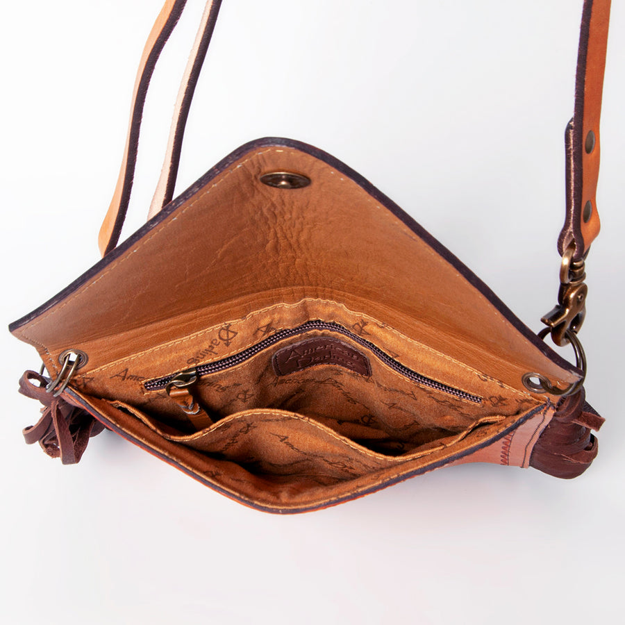 American Darling Envelope Bag Hand Tooled Genuine Leather with Fringes Western Purse Accessories