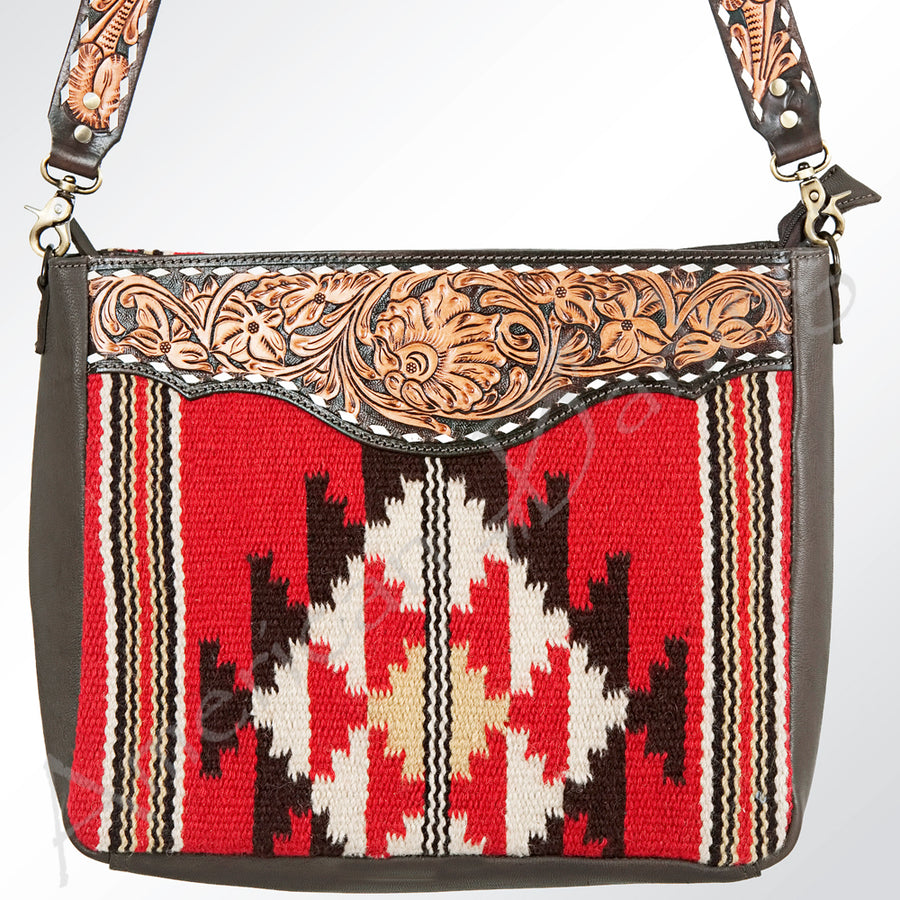 American Darling Envelope Hand Woven Saddle Blanket Floral Tooled Genuine Leather Buck Stitched Western Accessories