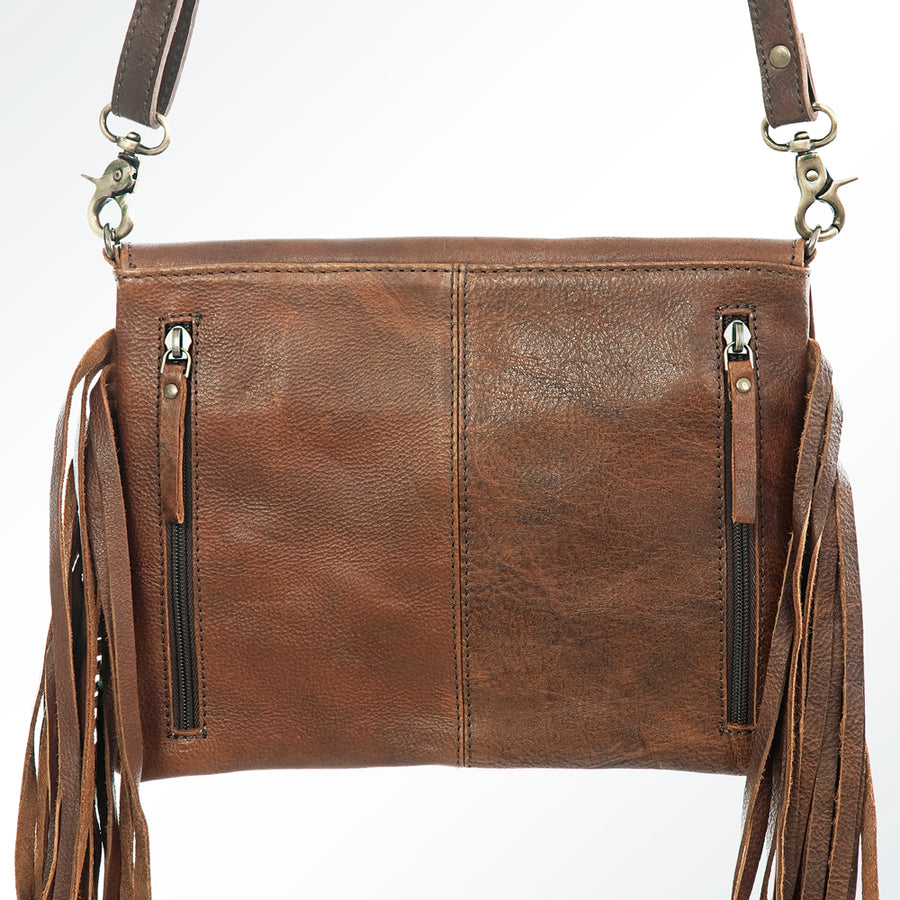 American Darling Women's Hand Tooled Floral Carved Leather Envelope Bag with Fringes and Eco-Friendly Full Grain Leather