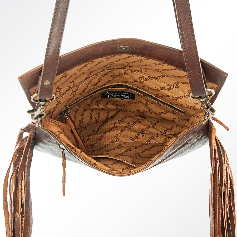 American Darling Women's Hand Tooled Floral Carved Leather Envelope Bag with Fringes and Eco-Friendly Full Grain Leather