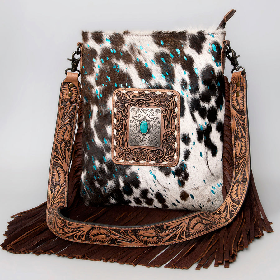 American Darling Large Crossbody Hand Tooled Hair on Genuine Leather Western Women Bag Handbag Purse | Cute - Uhorse