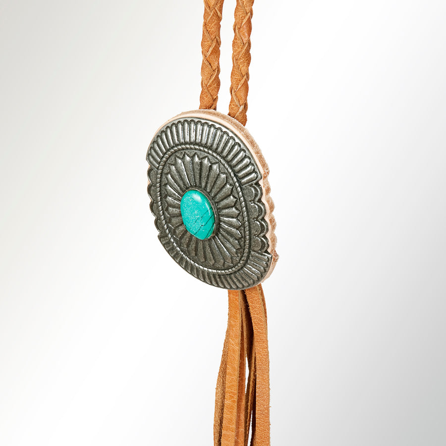 American Darling ADJW107A Braided Genuine Leather Jewelry Necklace with Concho