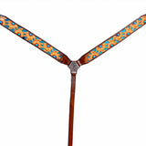 HILASON Western Horse Leather Headstall & Breast Collar Set Brown Sunflower