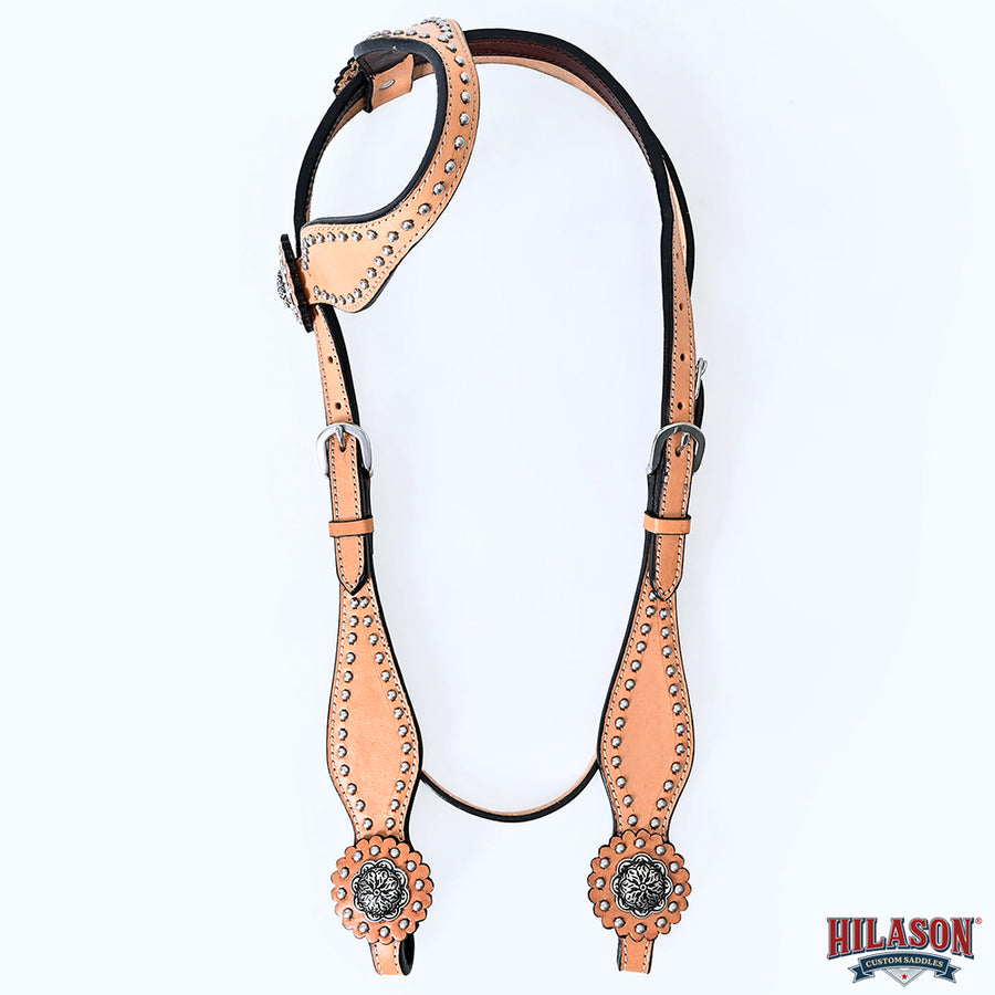 HILASON Western Horse Concho American Leather Headstall Tan | for Horses