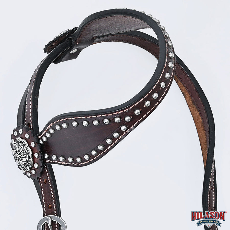 HILASON Western Horse Concho American Leather Headstall Tan | for Horses