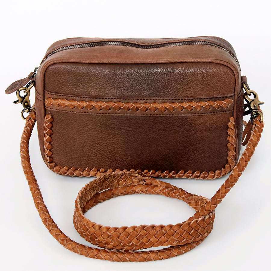 American Darling Small Cross body Bag, Handcrafted Genuine Vegetable-Tanned Leather Western Purse with Braided Detailing