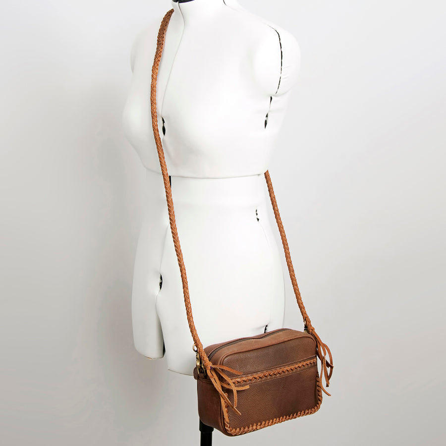 American Darling Small Cross body Bag, Handcrafted Genuine Vegetable-Tanned Leather Western Purse with Braided Detailing