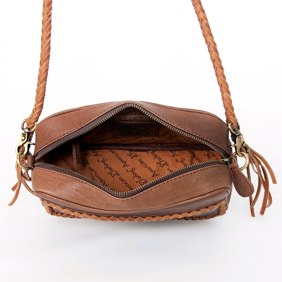 American Darling Small Cross body Bag, Handcrafted Genuine Vegetable-Tanned Leather Western Purse with Braided Detailing