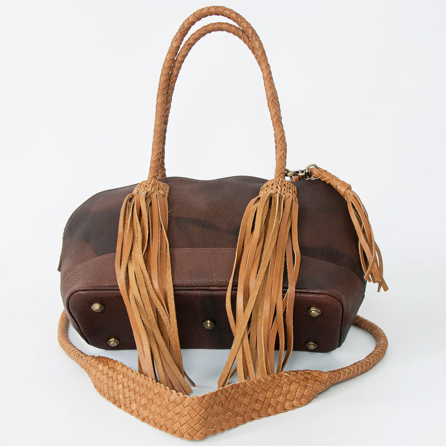 American Darling Speedy Bag, Handcrafted Genuine Vegetable-Tanned Leather Western Purse with Braided Handles & Fringes