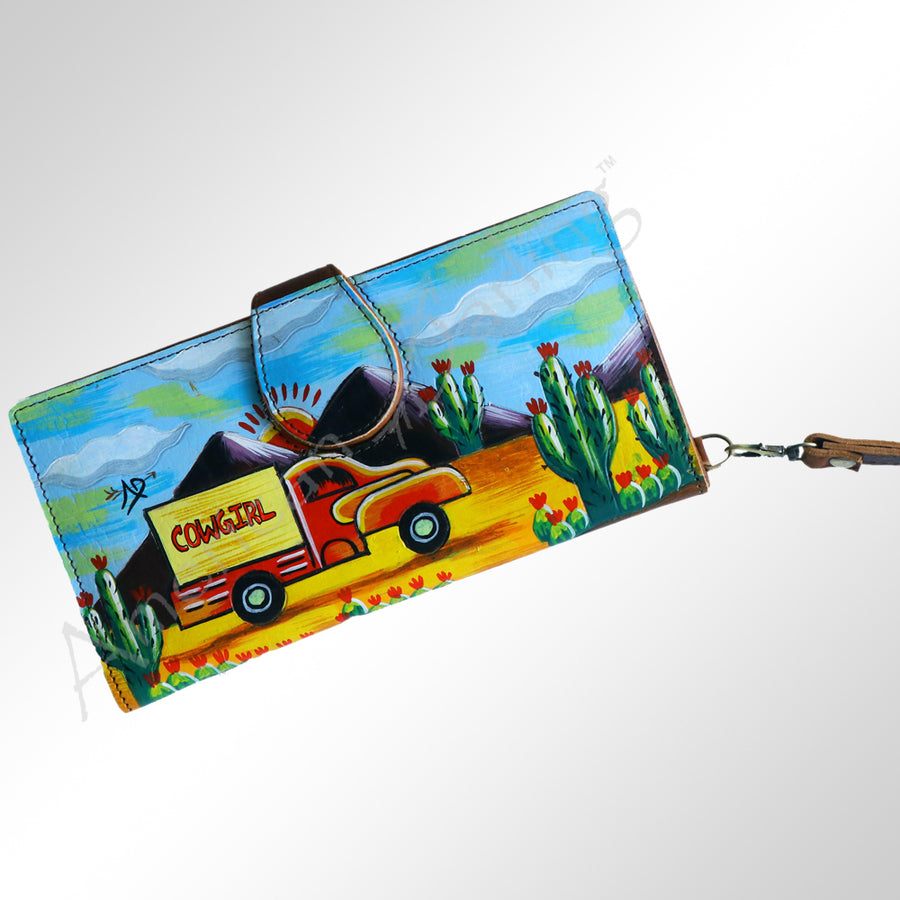 American Darling Hand-Painted Western Leather Wallet Bag - Uhorse