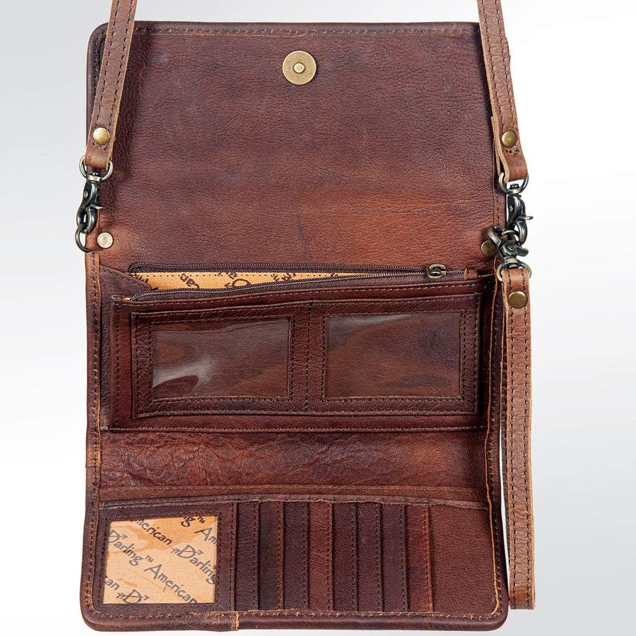 American Darling Western Wallet Bag Hair-On Cowhide Genuine Vegetable Tanned Leather Travel Clutch with YKK Zipper