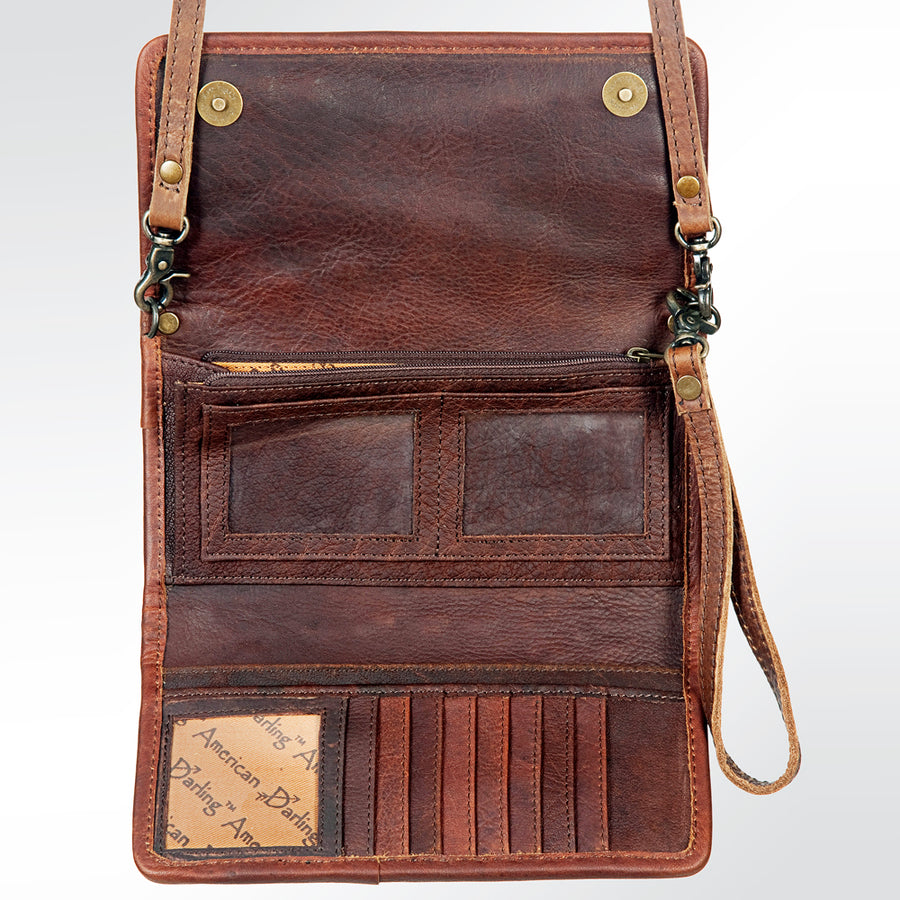 American Darling Western Wallet Bag Hair-On Cowhide Genuine Vegetable Tanned Leather Travel Clutch with YKK Zipper