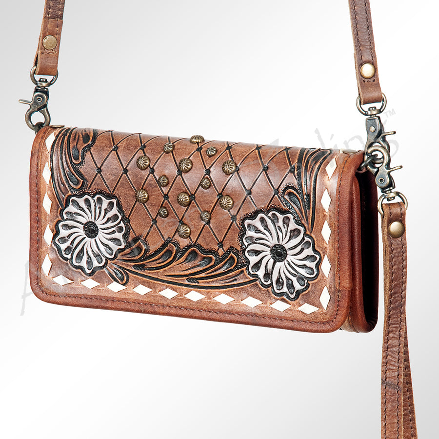 American Darling Hand Tooled Floral Leather Western Wallet Bag - Hilason