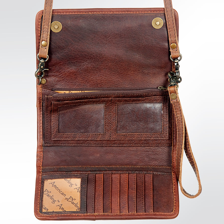 American Darling Western Wallet Bag Hair-On Cowhide Genuine Vegetable Tanned Leather Travel Clutch with YKK Zipper