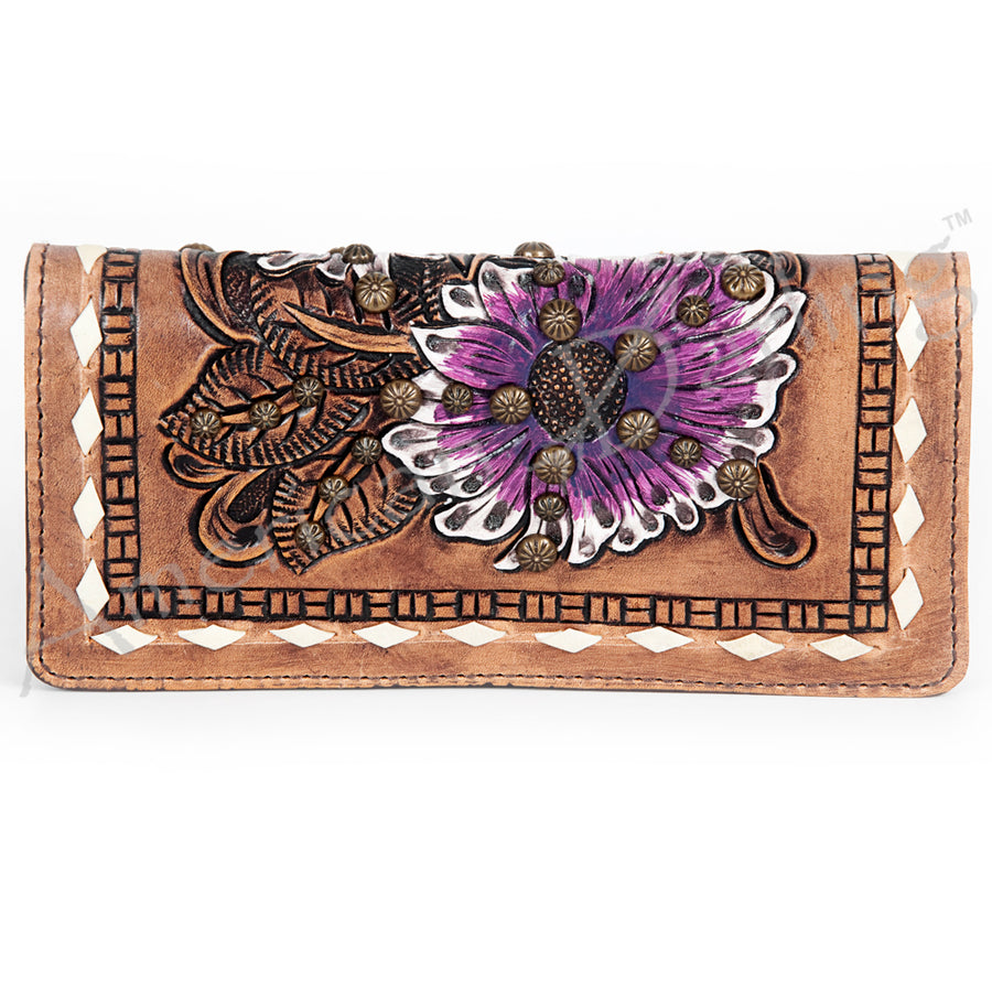 American Darling Western Clutch Bag Hand Tooled Floral Carved Genuine Vegetable Tanned Leather Purse with YKK Zipper
