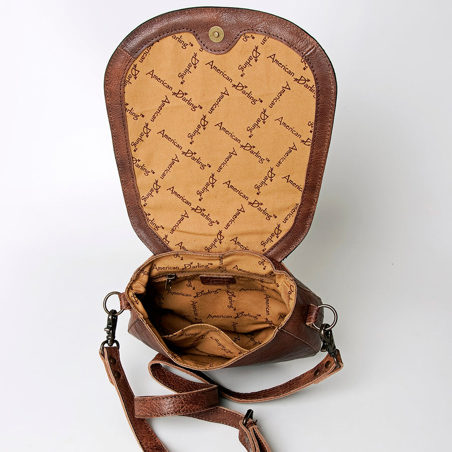 American Darling Cross body Bag Hand Tooled Genuine Leather Western Purse with Turquoise Concho and YKK Zipper