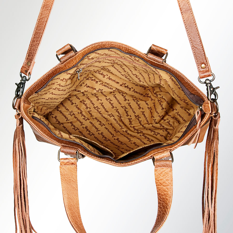 American Darling Tote Bag Rivetted Genuine Leather Western Shoulder Purse with Fringes and YKK Zipper