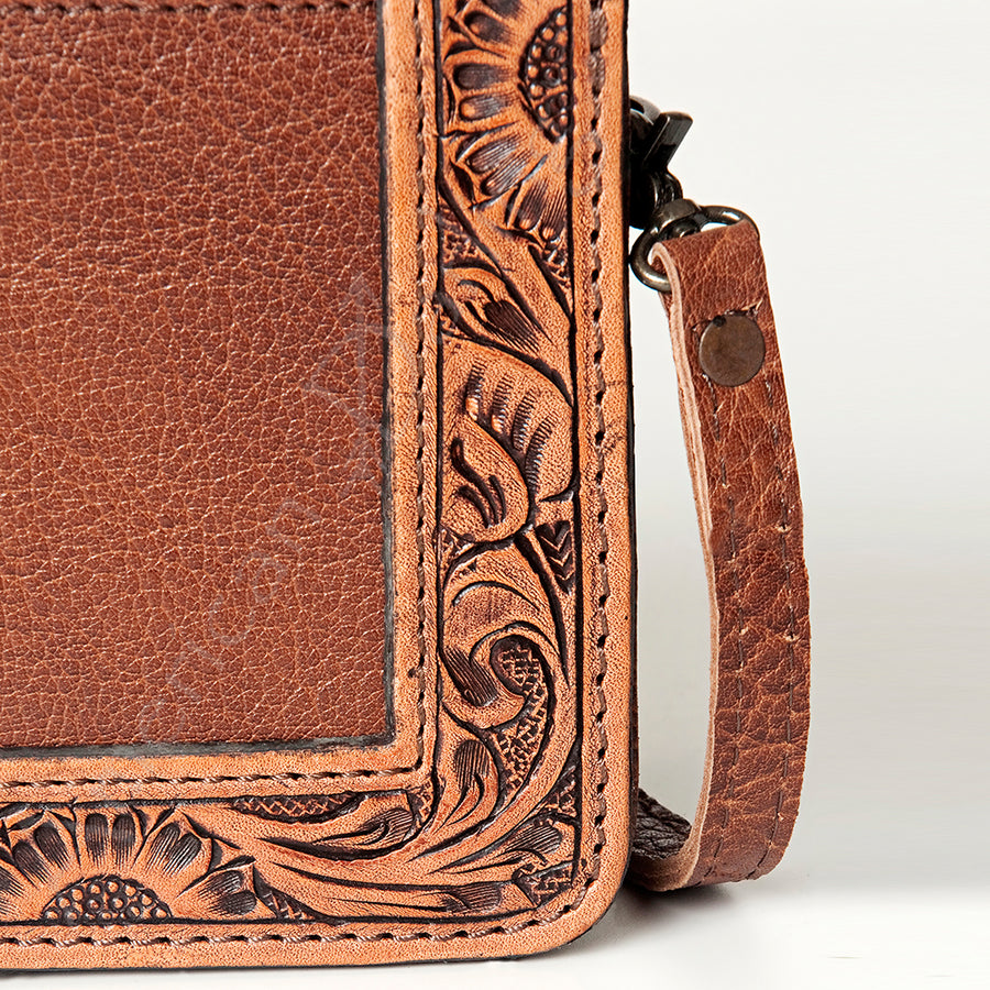 American Darling Wallet Bag Hand Tooled Floral Carved Cowhide Genuine Leather Western Purse with YKK Zipper
