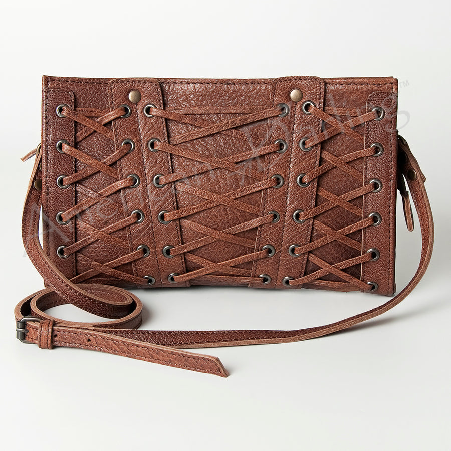 American Darling Wallet Bag Genuine Vegetable Tanned Leather Western Purse with Lace-Up Detail and YKK Zipper