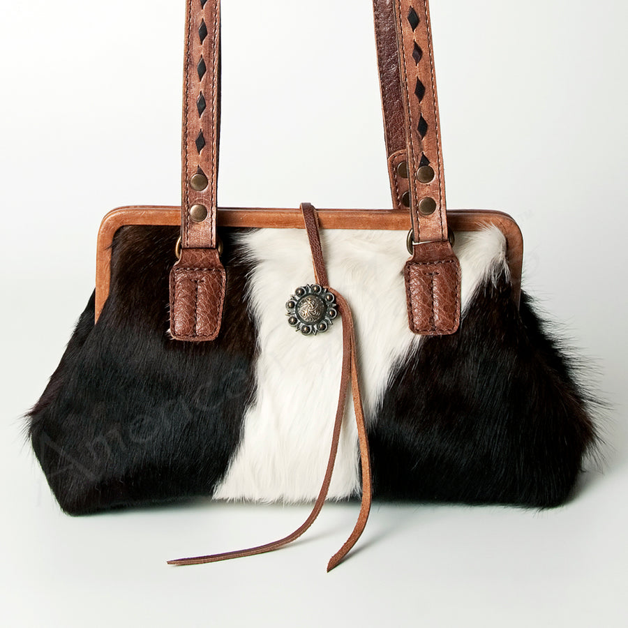 American Darling Clutch Bag Western Hair-On Cowhide Genuine Leather Purse with Concho and Tassels for Women