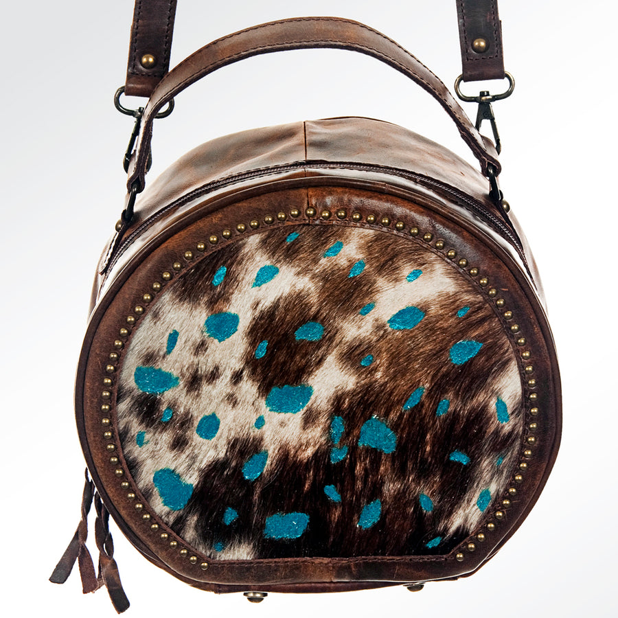 American Darling Canteen Bag Western Hair-On Cowhide Genuine Leather Round Crossbody Purse with Rivetted Detail for Women