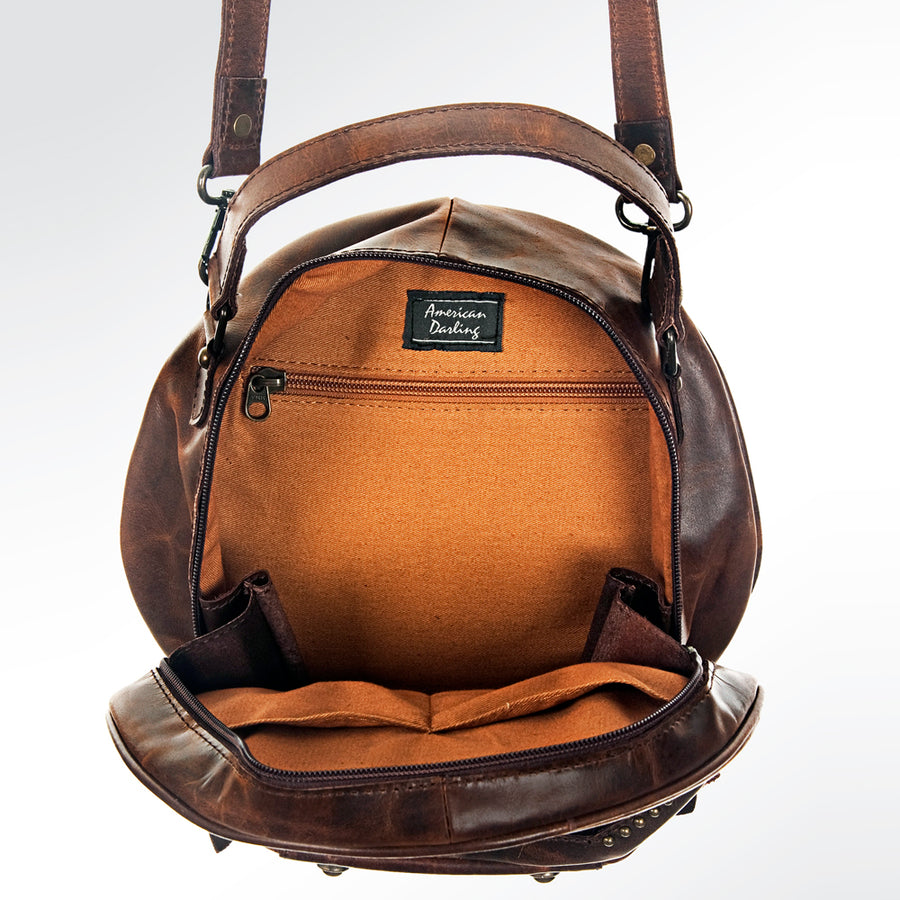 American Darling Canteen Bag Western Hair-On Cowhide Genuine Leather Round Crossbody Purse with Rivetted Detail for Women