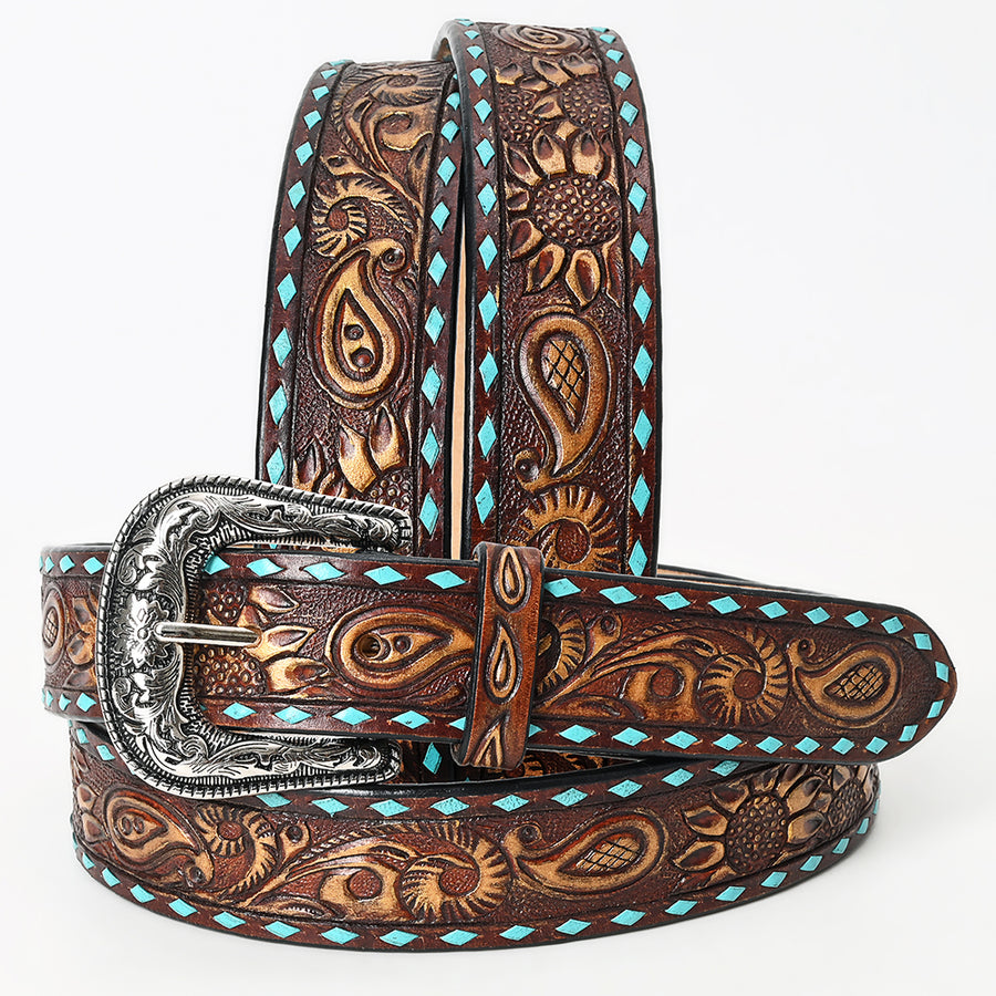 Beautifully Hand Tooled Hand Painted Genuine American Leather Belt Men and Women Bling - Uhorse