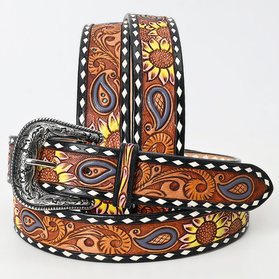Beautifully Hand Tooled Hand Painted Genuine American Leather Belt Men and Women Bling - Uhorse
