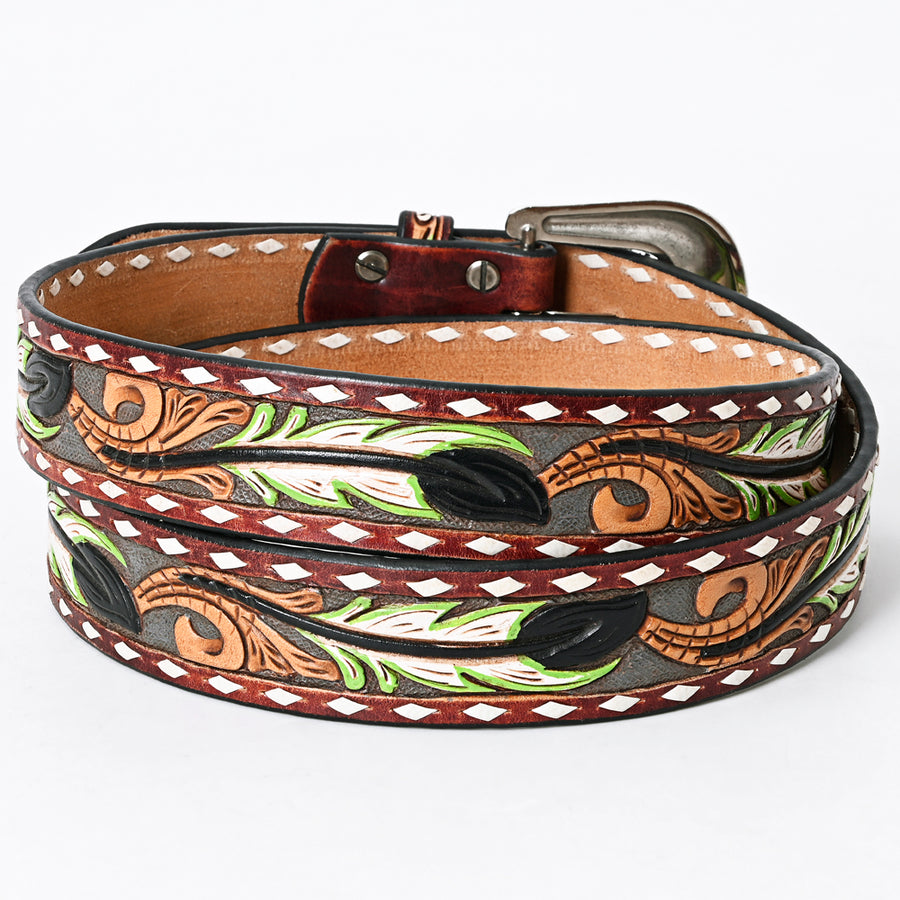 American Darling Beautifully Hand Tooled Tan Genuine Leather Belt Men and Women Western with Removable Buckle