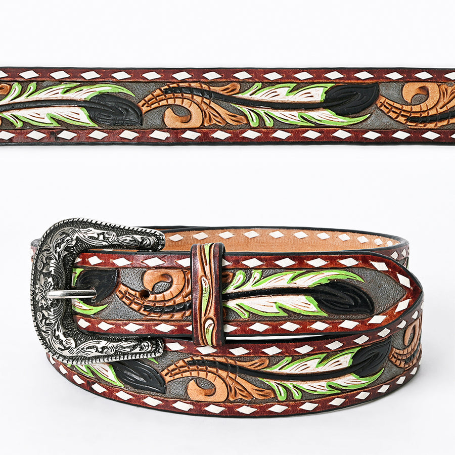 Beautifully Hand Tooled Hand Painted Genuine American Leather Belt Men and Women Bling - Uhorse