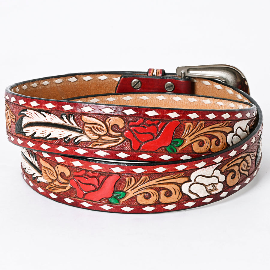 American Darling Beautifully Hand Tooled Tan Genuine Leather Belt Men and Women Western with Removable Buckle