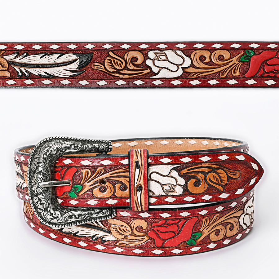 Beautifully Hand Tooled Hand Painted Genuine American Leather Belt Men and Women Bling - Uhorse
