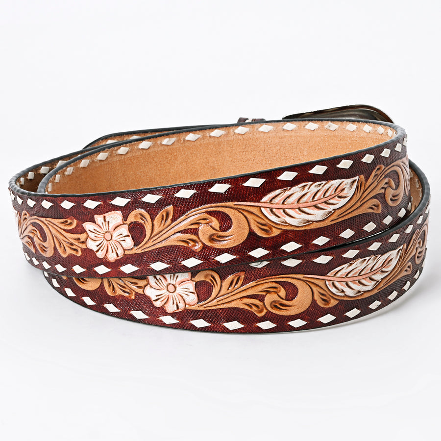 American Darling Beautifully Hand Tooled Brown Genuine Leather Belt Men and Women Western with Removable Buckle