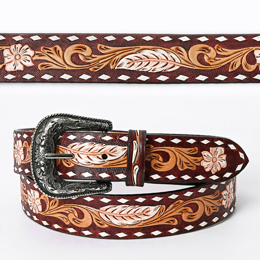 Beautifully Hand Tooled Hand Painted Genuine American Leather Belt Men and Women Bling - Uhorse