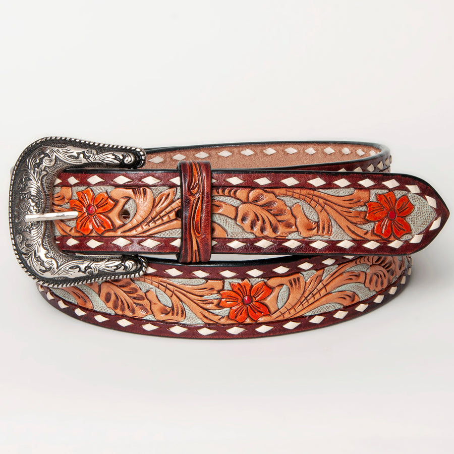 American Darling Beautifully Hand Tooled Tan Genuine Leather Belt Men and Women Western with Removable Buckle