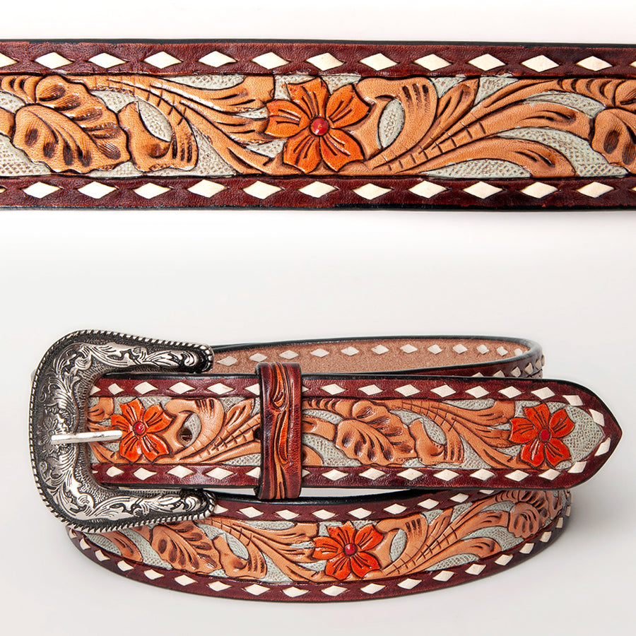 Beautifully Hand Tooled Hand Painted Genuine American Leather Belt Men and Women Bling - Uhorse