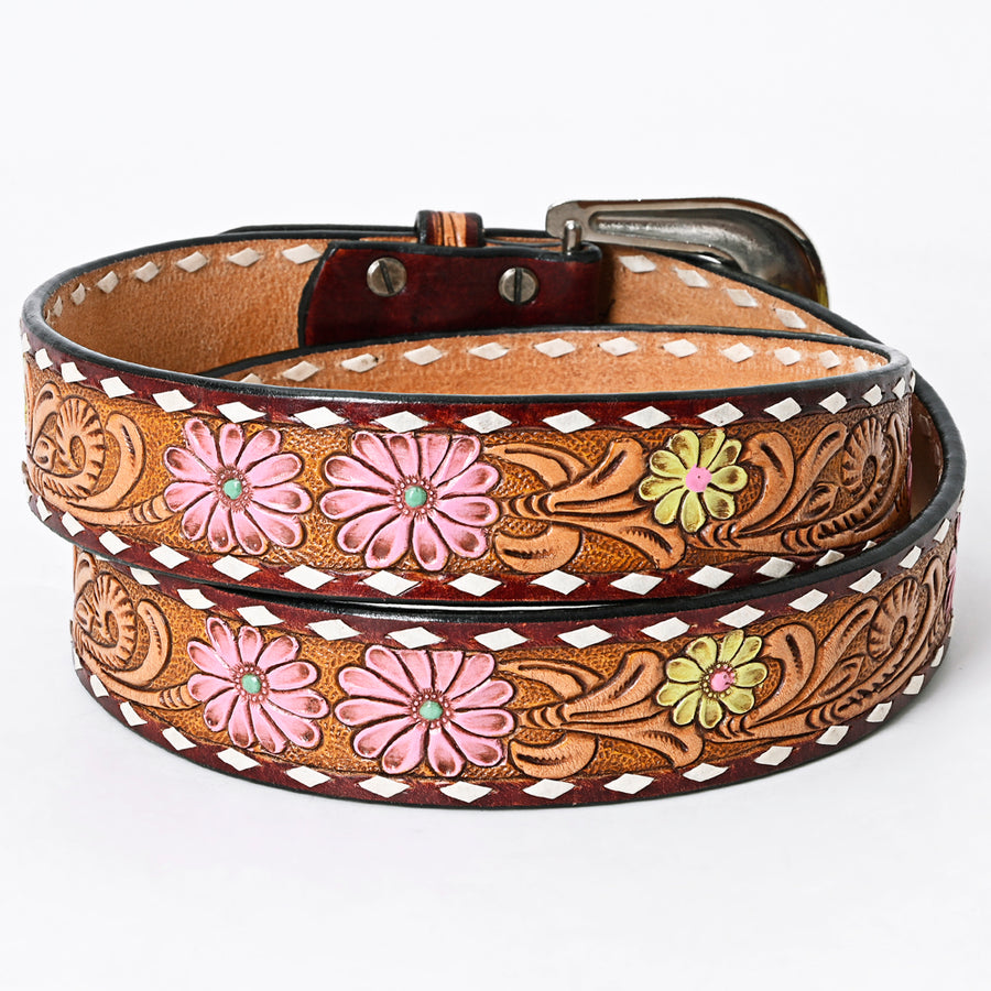 American Darling Beautifully Hand Tooled Tan Genuine Leather Belt Men and Women Western with Removable Buckle