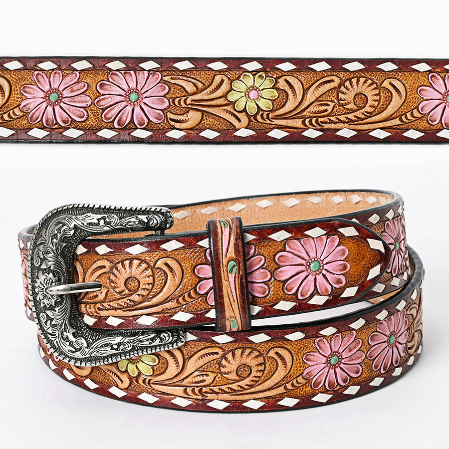 Beautifully Hand Tooled Hand Painted Genuine American Leather Belt Men and Women Bling - Uhorse