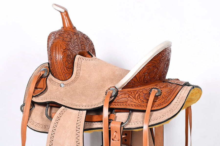 Comfytack Tan Western Kids Youth Children Miniature Pony Saddle Leather Trail Tack | Hand Tooled Saddle | Western Saddle | Saddle for Horses | Horse Tack Set